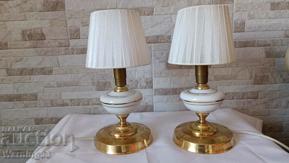 Set of old bedside lamps - brass and porcelain - Antique - 5
