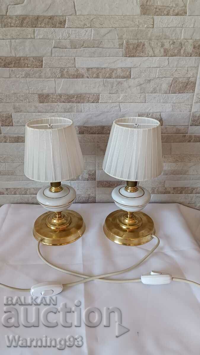Set of old bedside lamps - brass and porcelain - Antique - 6