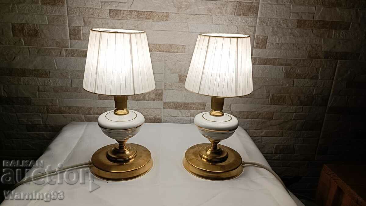 Set of old bedside lamps - brass and porcelain - Antique - 7
