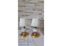 Σετ από παλιά φωτιστικά κομοδίνου - ορείχαλκο και πορσελάνη - Αντίκα