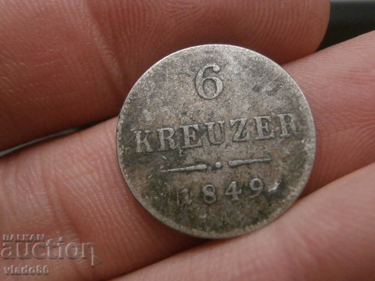 Silver coin 6 Kreuzer 1849