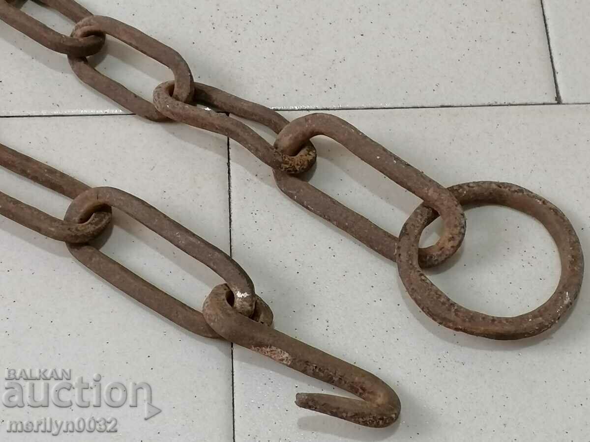Auction Old forged chain with hook, chain link chain Auction Old forged chain with hook, chain link chain