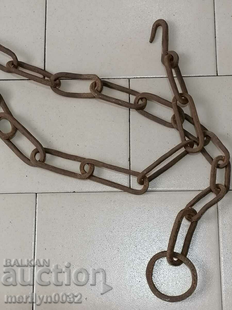 Old forged chain with hook, chain link chain - 5 Old forged chain with hook, chain link chain - 5