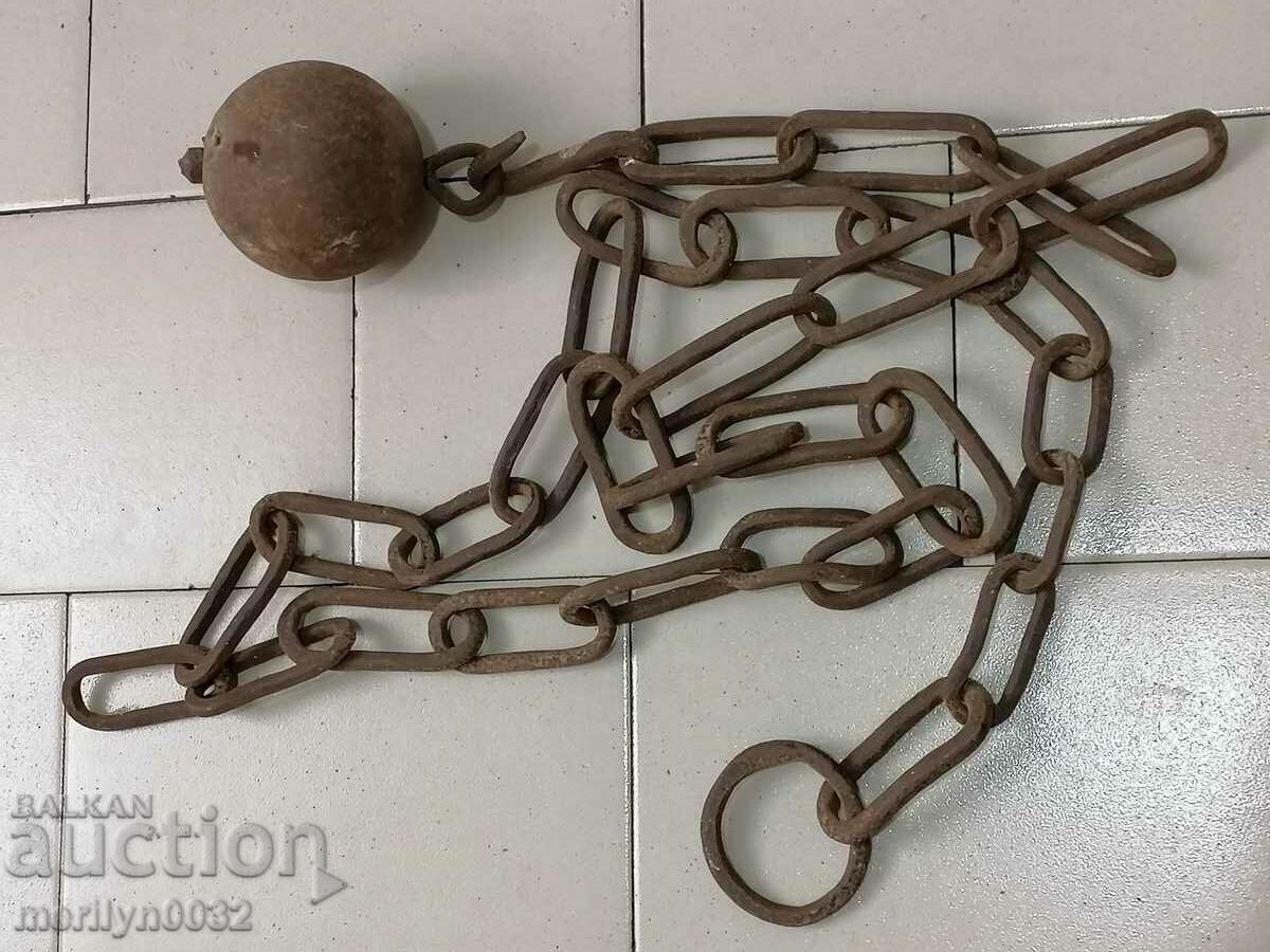 Old forged chain with hook, chain link chain - 6 Old forged chain with hook, chain link chain - 6