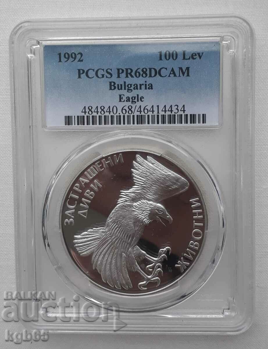 100 BGN 1992 PCGS PR68DCAM. vultur auriu