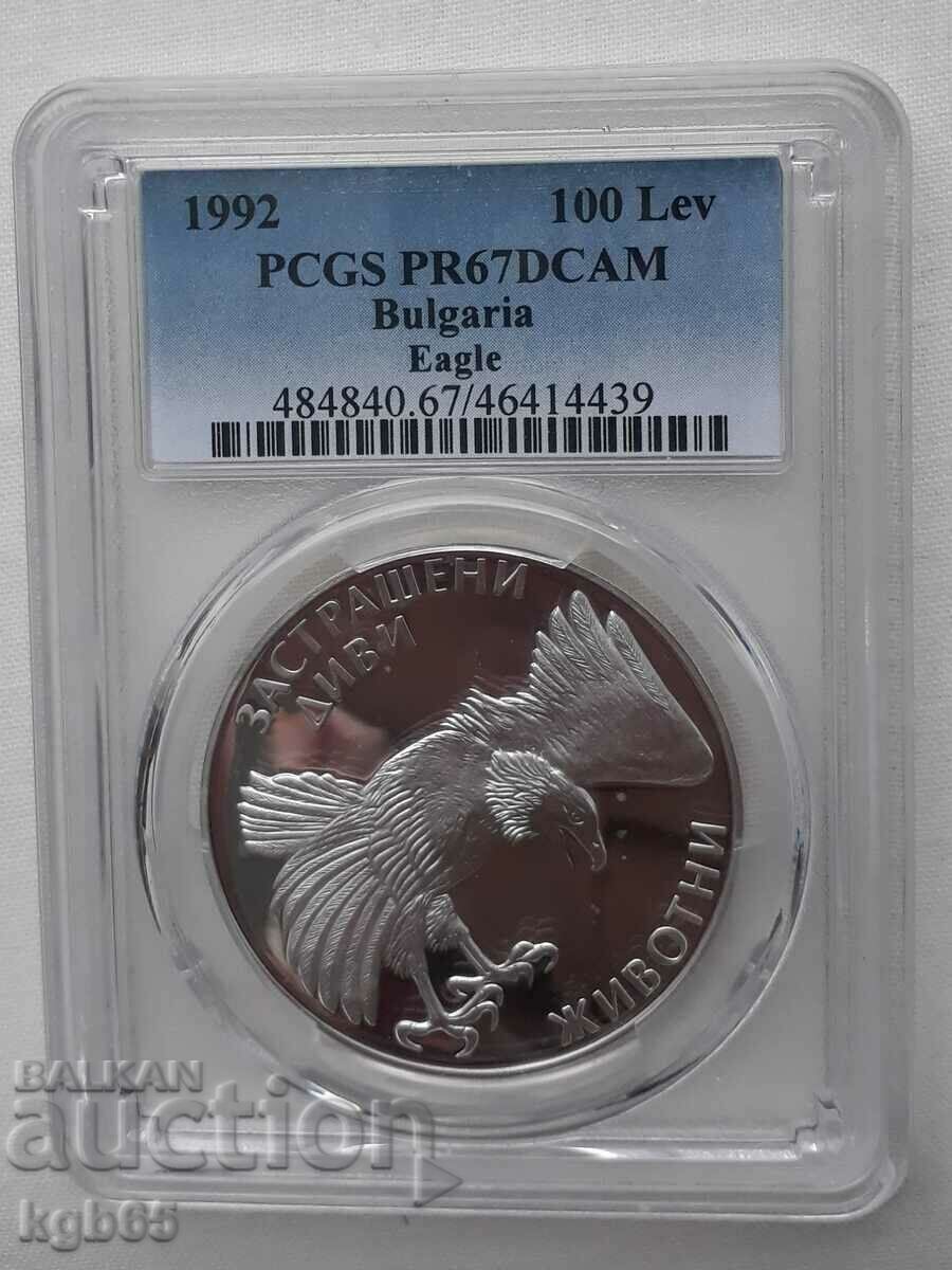 100 BGN 1992 PCGS PR67DCAM. vultur auriu