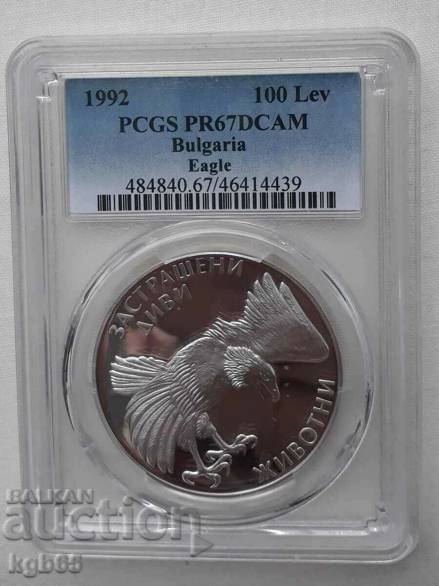 100 BGN 1992 PCGS PR67DCAM. vultur auriu