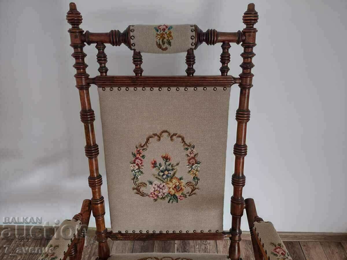 Very old rocking chair, wood, tapestry, DjKv, 21.03.25 with price 699.00 BGN | € 357.39