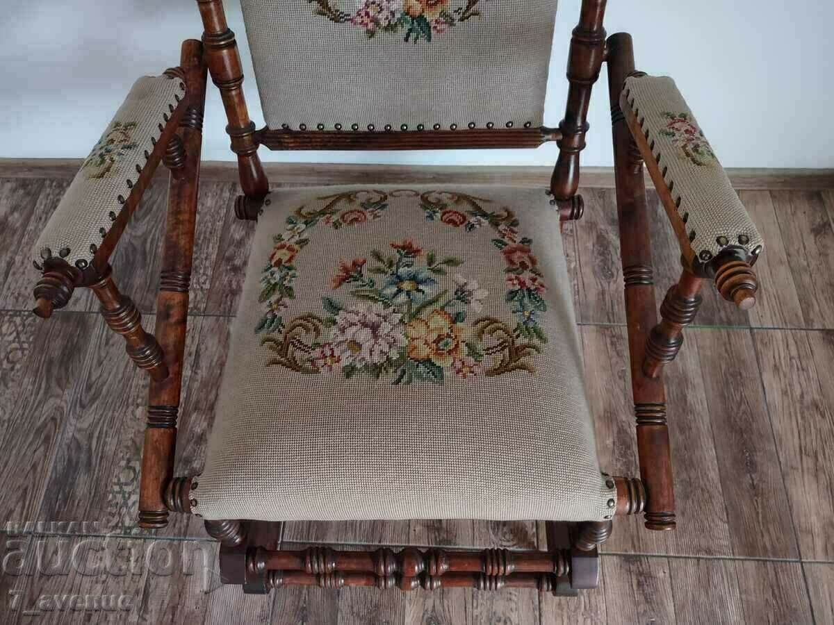 Auction  Very old rocking chair, wood, tapestry, DjKv, 21.03.25
