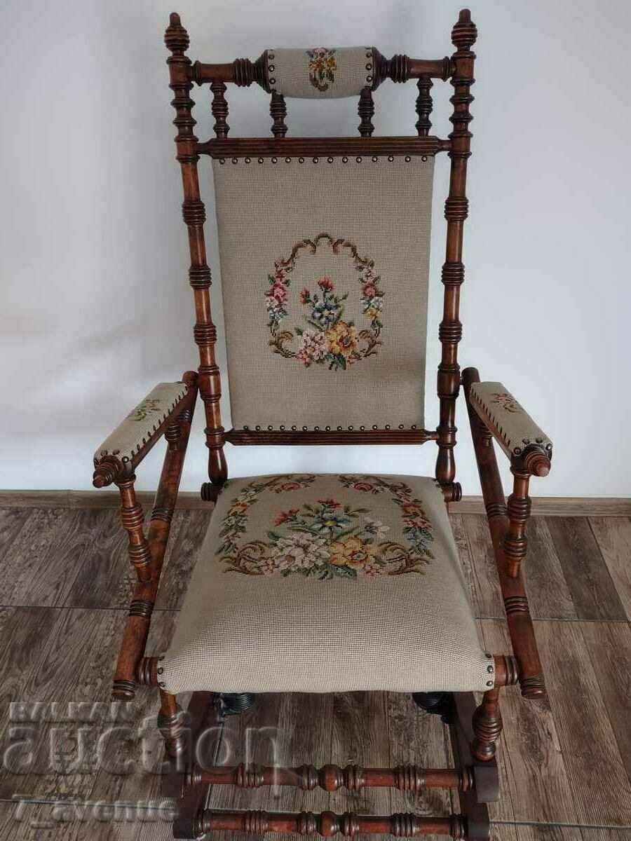 Very old rocking chair, wood, tapestry, DjKv, 8/11/2023