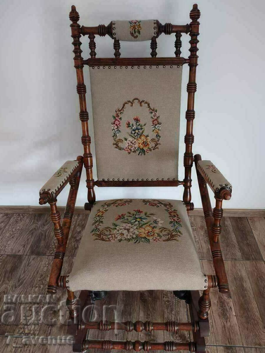Very old rocking chair, wood, tapestry, DjKv, 21.03.25