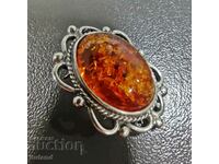 Old Silver Women's Brooch with Amber Silver