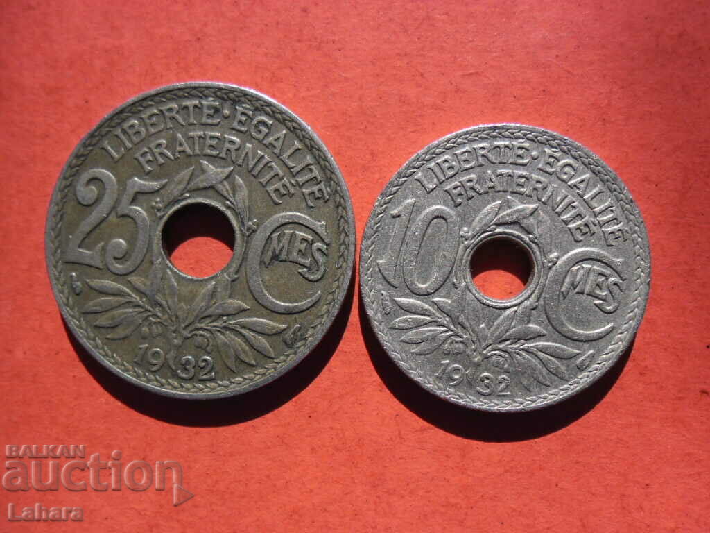 10 and 25 centimes 1932. France