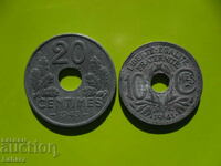 10 centimes 1941 and 20 centimes 1943. France
