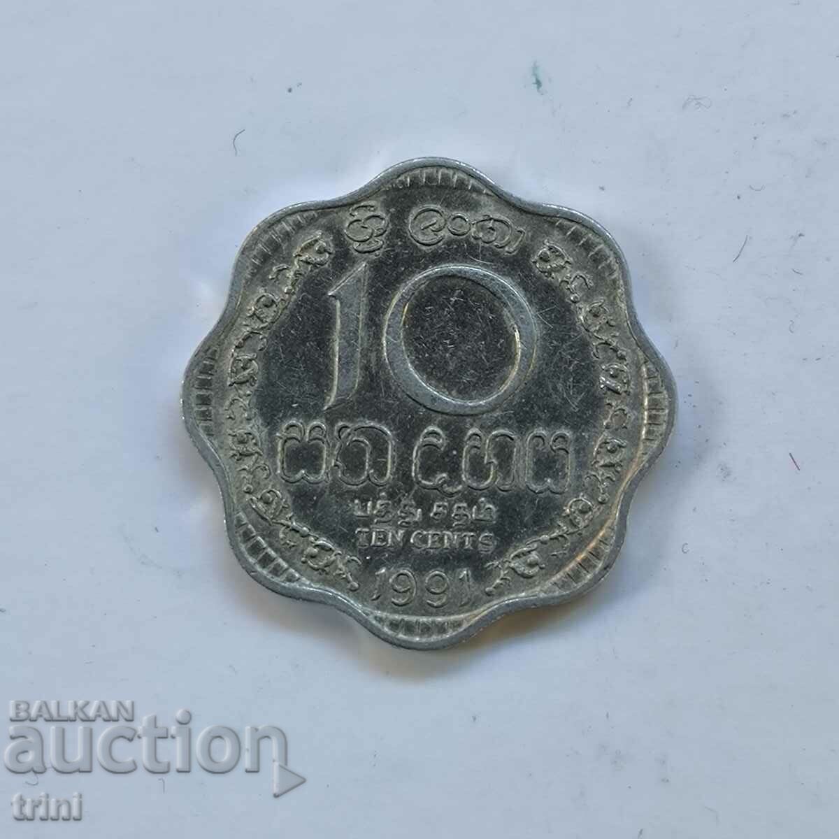 Sri Lanka 10 cenți 1991