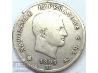 Napoleon 5 lira 1809 M-Milan Italy silver
