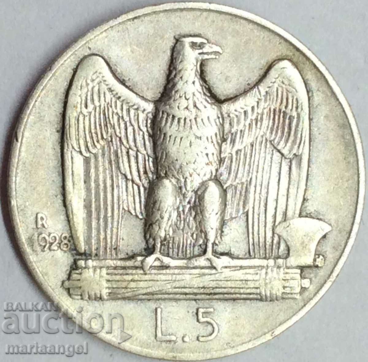 5 лири 1928 Италия сребро