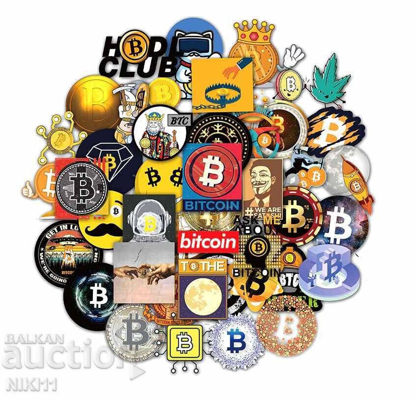 50 buc. Autocolante Bitcoin Autocolant Bitcoin, Satoshi, To the moon