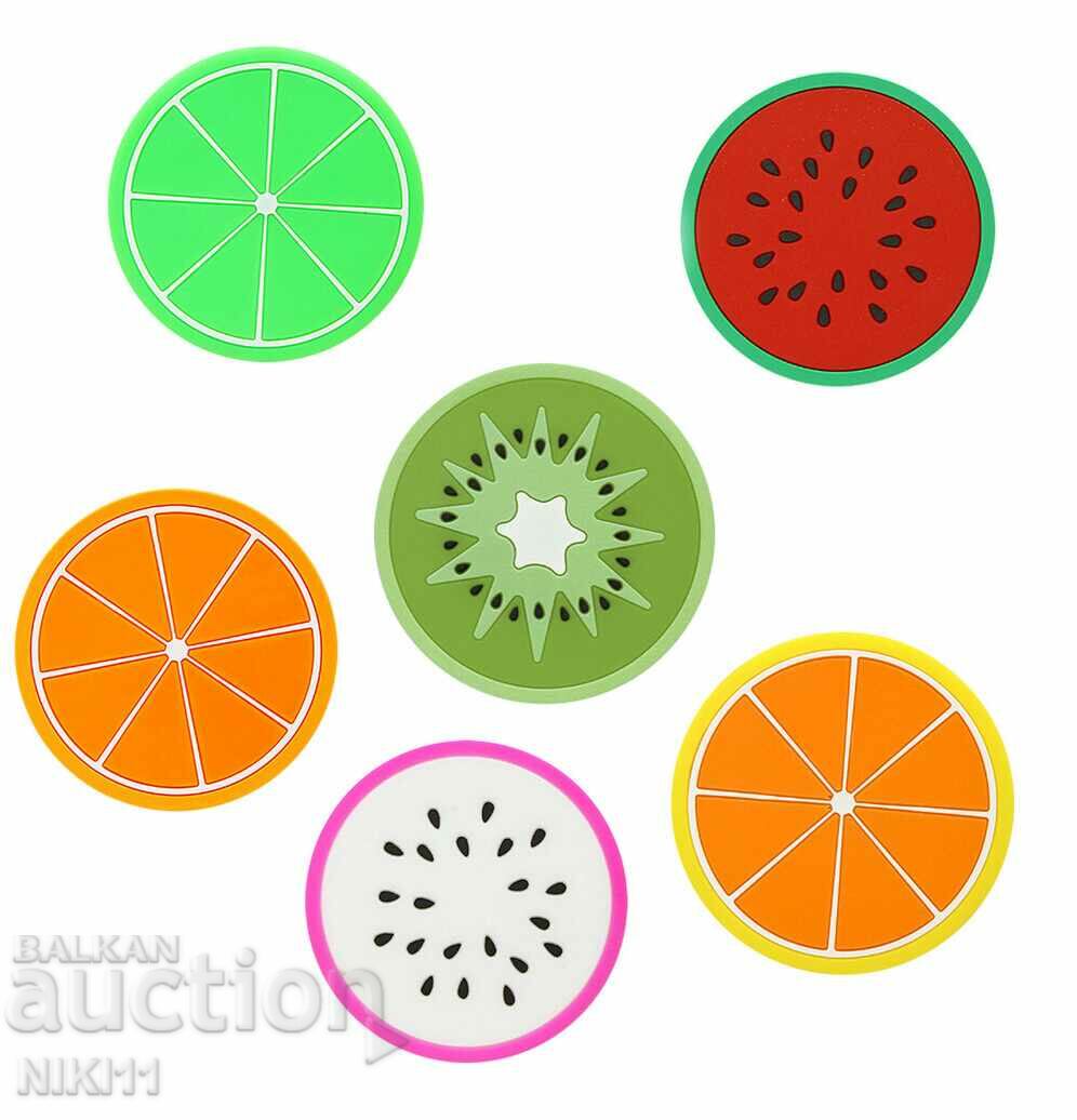 Auction Fruit shaped silicone coasters set of 6 Auction Fruit shaped silicone coasters set of 6