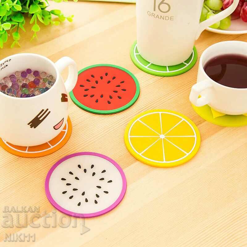 Fruit shaped silicone coasters set of 6