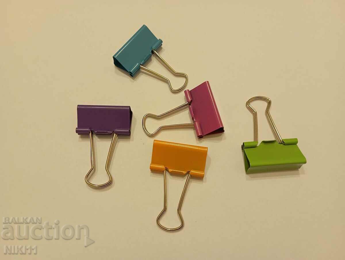 5 pcs. Metal colored clips for banknotes, documents
