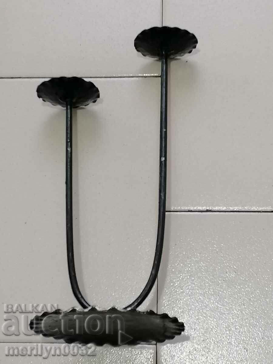 Auction Old wrought iron candlestick lamp Auction Old wrought iron candlestick lamp