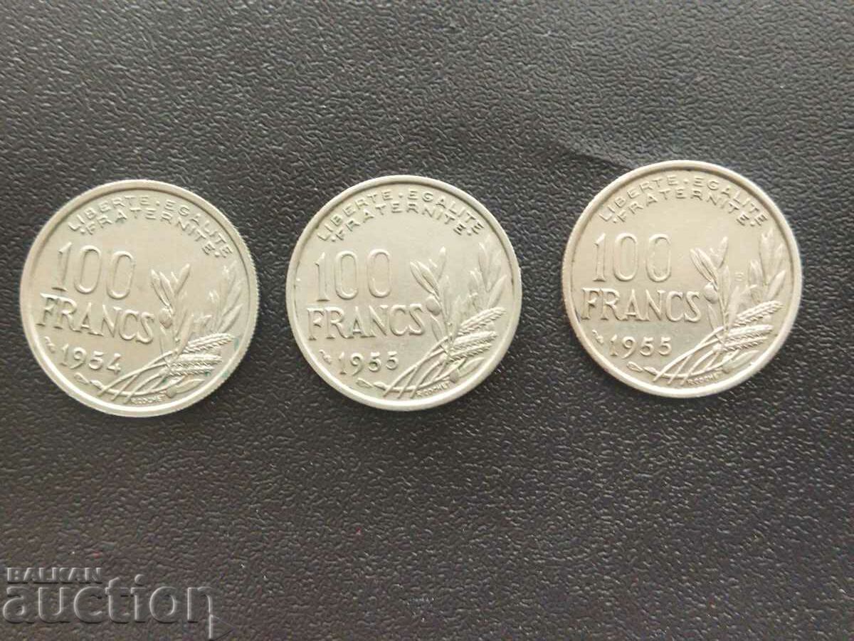 Franța 3 x 100 franci 1954, 55 și 1955B
