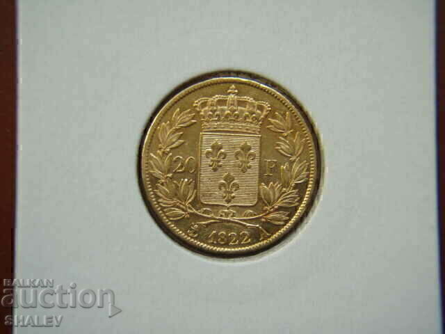 Livrarea 20 franci 1822 A Franța (20 franci Franța) - AU (aur)