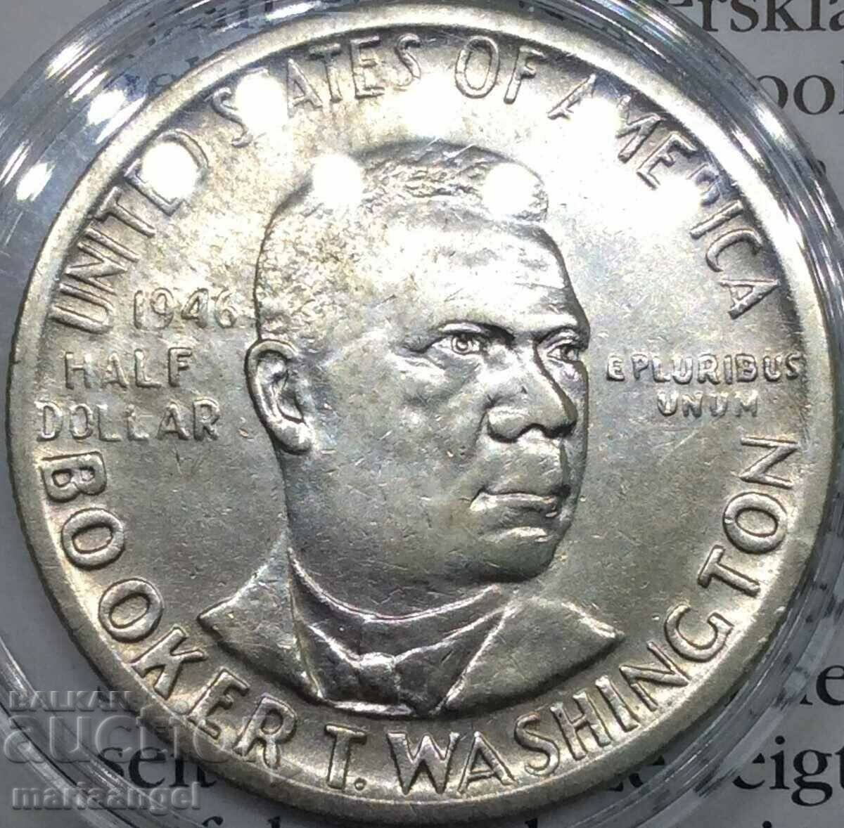 1/2 долар 1946 САЩ USA Booker T. Washington сребро UNC капс.