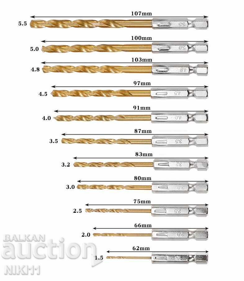 Drill bits with hexagon, hexagon, Set of 13 pcs. with price 15.00 BGN | € 7.67 Drill bits with hexagon, hexagon, Set of 13 pcs. with price 15.00 BGN | € 7.67