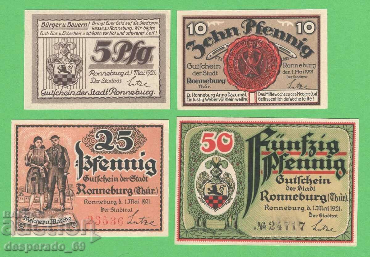 (¯`'•.¸NOTGELD (city of Ronneburg) 1921 UNC -4 pcs. banknotes •'´¯) with price 9.40 BGN | € 4.81