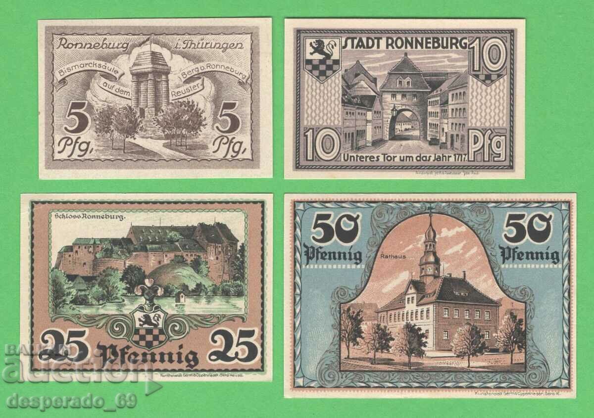 (¯`'•.¸NOTGELD (orașul Ronneburg) 1921 UNC -4 buc. bancnote •'´¯)
