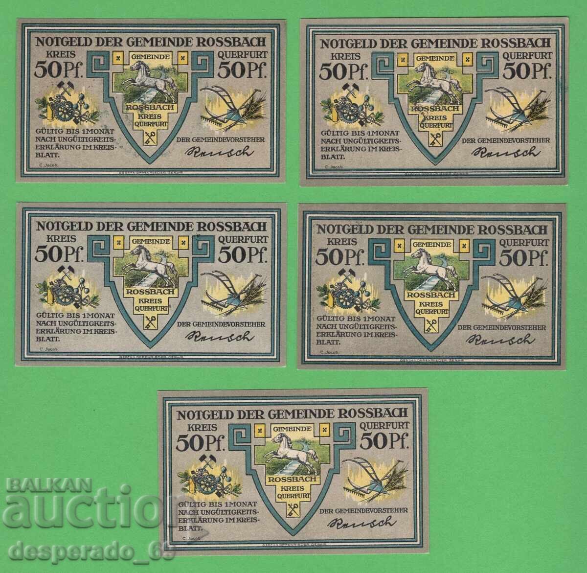 (¯`'•.¸NOTGELD (orașul Rossbach) UNC -5 buc. bancnote¸.•'´¯) cu preț € 7.00 | 13.69 BGN (¯`'•.¸NOTGELD (orașul Rossbach) UNC -5 buc. bancnote¸.•'´¯) cu preț € 7.00 | 13.69 BGN