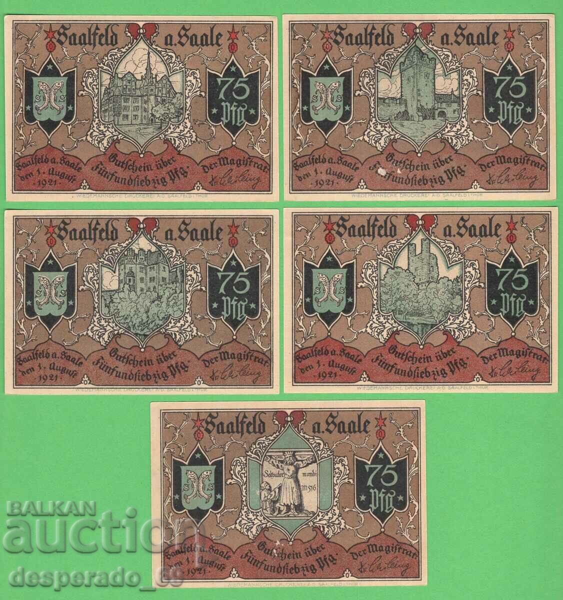 (¯`'•.¸NOTGELD (city Saalfeld) 1921 UNC -5 pcs. banknotes¸.•'´¯) with price 16.50 BGN | € 8.44 (¯`'•.¸NOTGELD (city Saalfeld) 1921 UNC -5 pcs. banknotes¸.•'´¯) with price 16.50 BGN | € 8.44