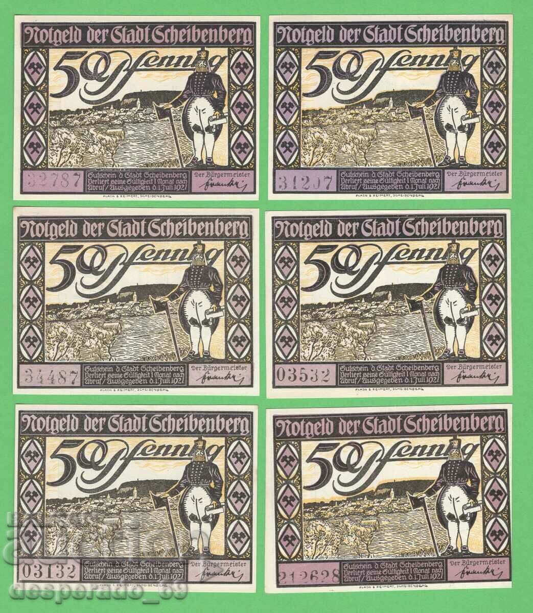 (¯`'•.¸NOTGELD (orașul Scheibenberg) 1921 UNC -6 buc. bancnote ¯) cu preț € 9.00 | 17.60 BGN