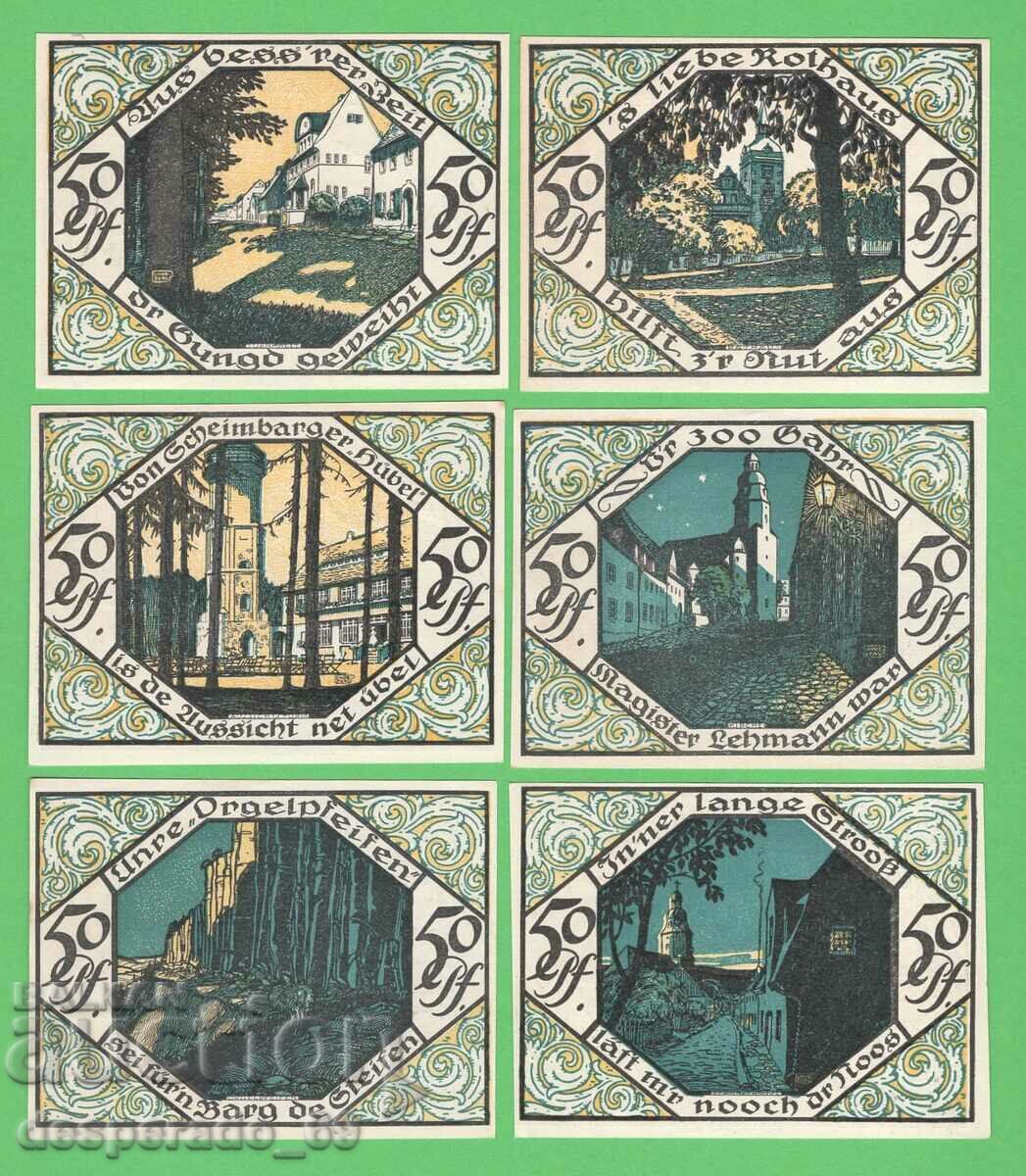 (¯`'•.¸NOTGELD (orașul Scheibenberg) 1921 UNC -6 buc. bancnote ¯)