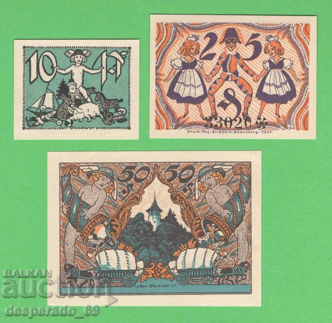 (¯`'•.¸NOTGELD (city of Sonneberg) 1921 UNC -3 pcs. banknotes •'´¯)
