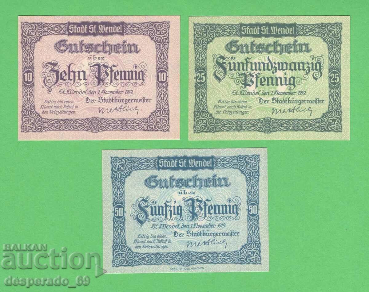 (¯`'•.¸NOTGELD (city St. Wendel) 1919 UNC -3 pcs. banknotes '´¯)