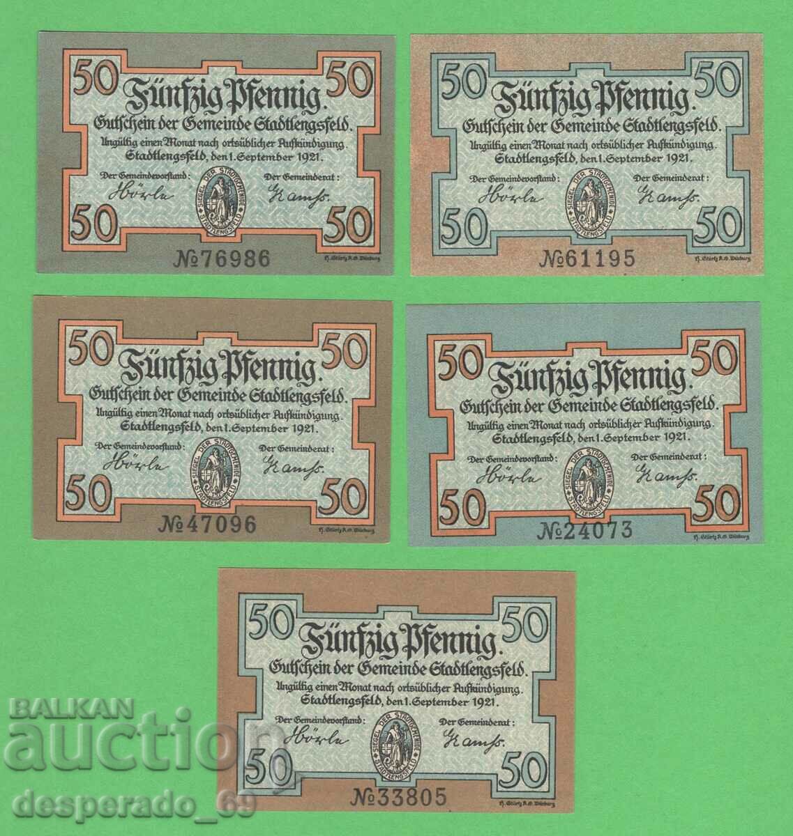 (¯`'•.¸NOTGELD (city Stadtlengsfeld) 1921 UNC -5 pcs. banknotes with price 14.00 BGN | € 7.16 (¯`'•.¸NOTGELD (city Stadtlengsfeld) 1921 UNC -5 pcs. banknotes with price 14.00 BGN | € 7.16