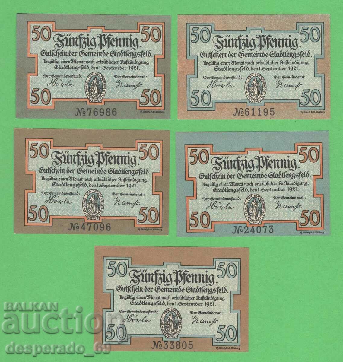 (¯`'•.¸NOTGELD (city Stadtlengsfeld) 1921 UNC -5 pcs. banknotes with price € 7.00 | 13.69 BGN