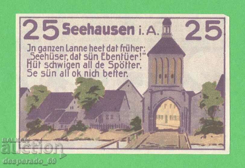 (¯`'•.¸NOTGELD (oraș. Seehausen) 1921 UNC -25 pfennig¸.•'´¯)