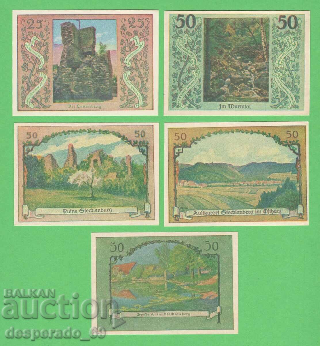 (¯`'•.¸NOTGELD (orașul Stecklenberg) 1921 UNC -5 buc. bancnote