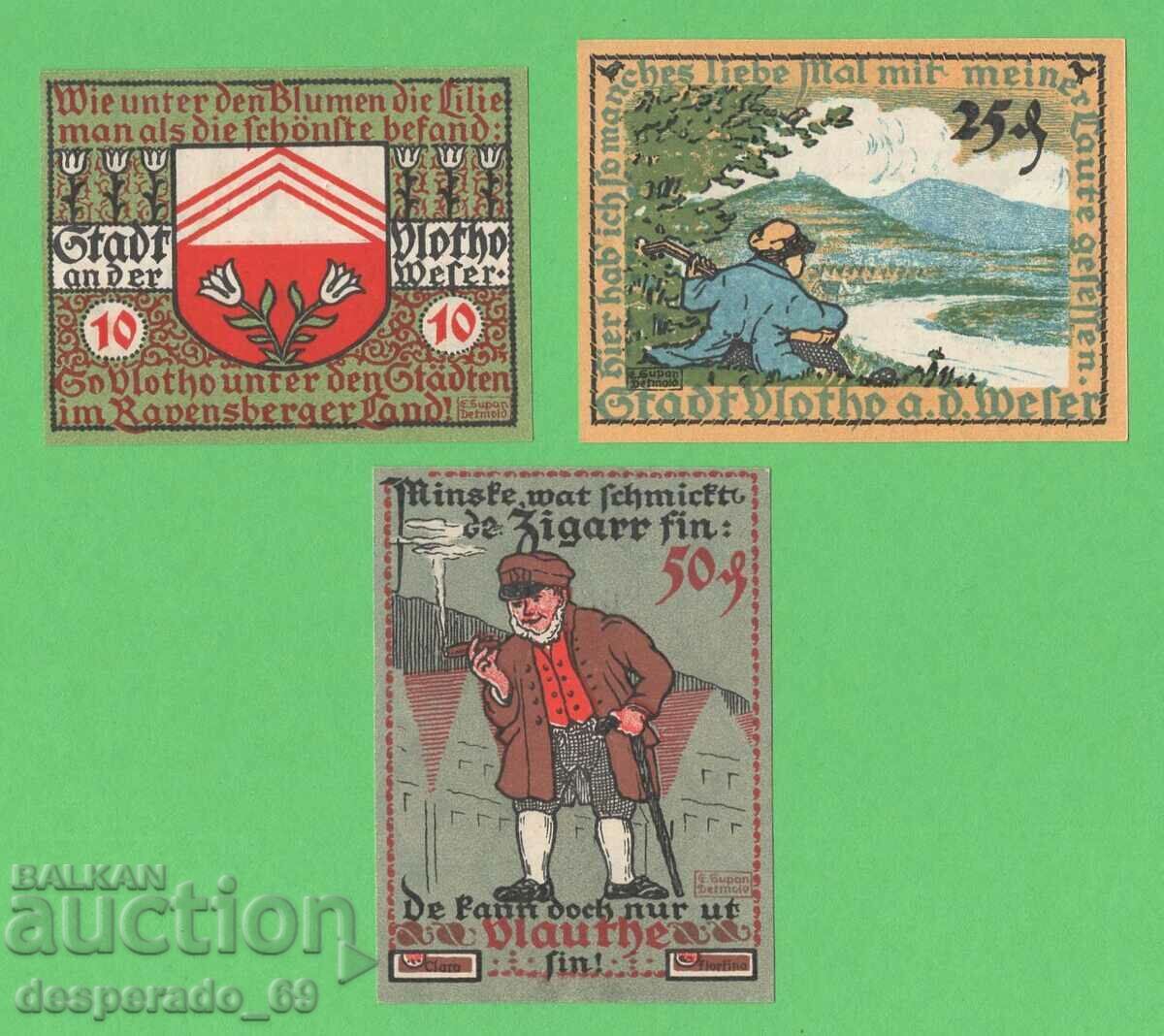 (¯`'•.¸NOTGELD (oraș. Vlotho) 1921 UNC -3 buc. bancnote¸.•'´¯)