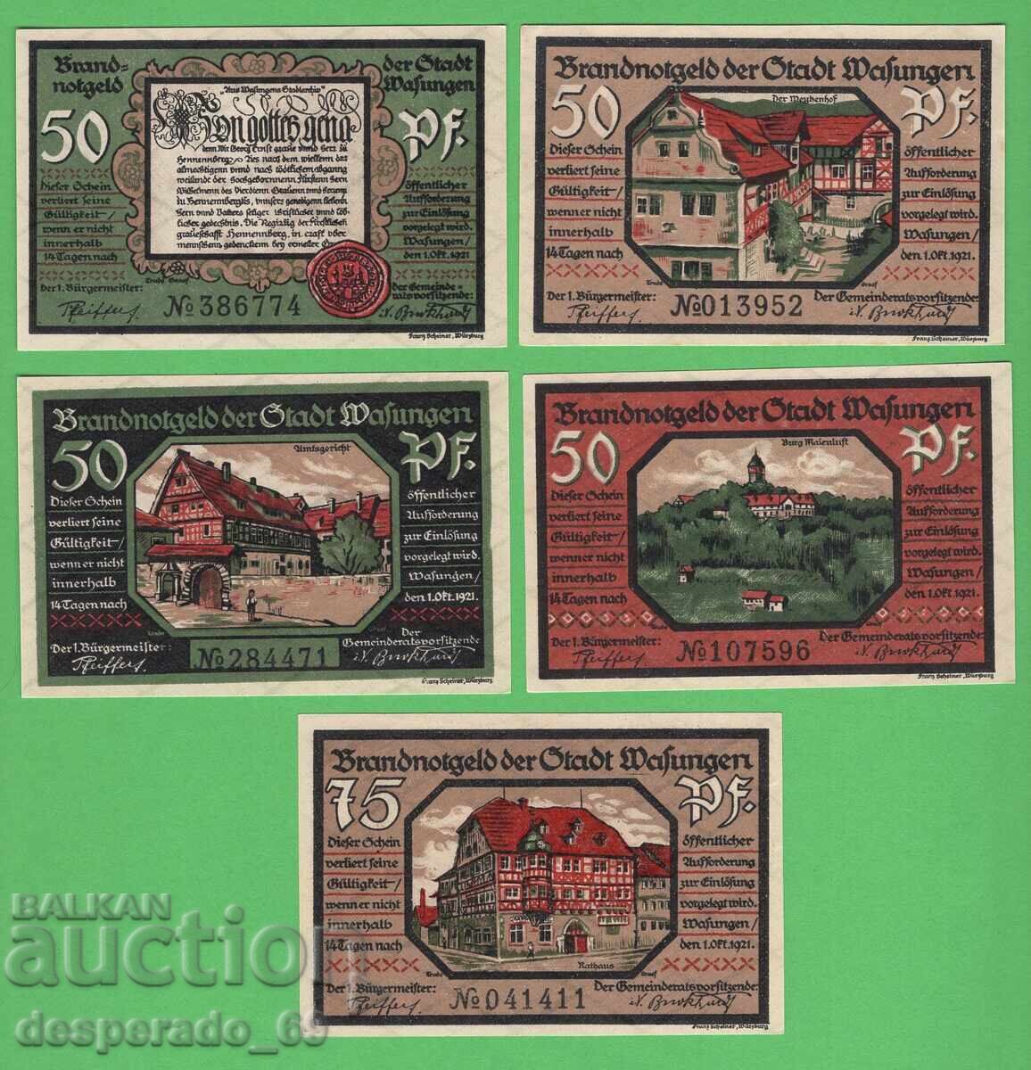 (¯`'•.¸NOTGELD (or. Wasungen) 1921 UNC - 5 bancnote¸.•'´¯)