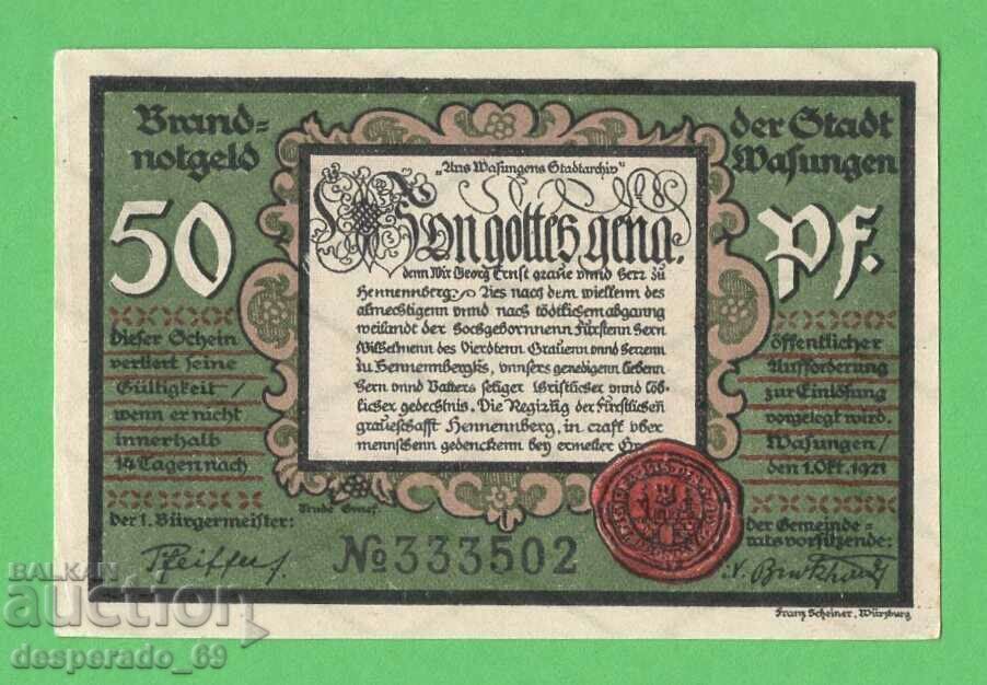 (¯`'•.¸NOTGELD (gr. Wasungen) 1921 UNC -50 pfennig¸.•'´¯) με τιμή € 1.50 | 2.93 BGN