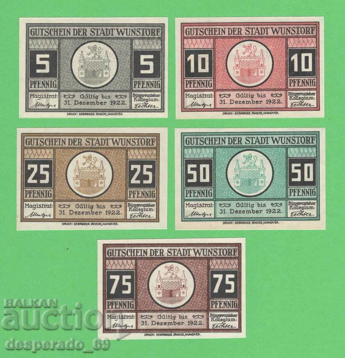 (¯`'•.¸NOTGELD (town of Wunstorf) 1922 UNC -5 pcs. banknotes¸.•'´¯) with price 11.00 BGN | € 5.62
