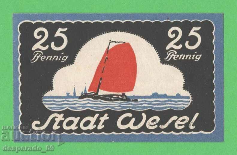 (¯`'•.¸NOTGELD (orașul Wesel) 1921 UNC -25 pfennig¸.•'´¯)