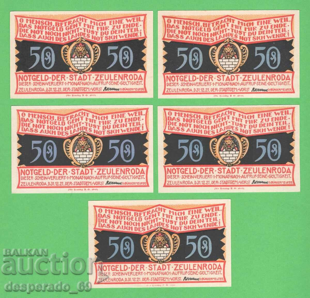 (¯`'•.¸NOTGELD (city Zeulenroda) 1921 UNC -5 pcs. banknotes '´¯) with price 14.00 BGN | € 7.16 (¯`'•.¸NOTGELD (city Zeulenroda) 1921 UNC -5 pcs. banknotes '´¯) with price 14.00 BGN | € 7.16