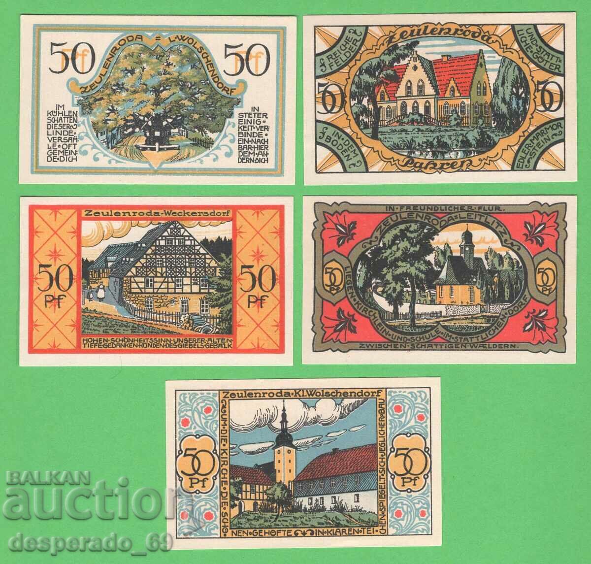 (¯`'•.¸NOTGELD (orașul Zeulenroda) 1921 UNC -5 buc. bancnote '´¯)