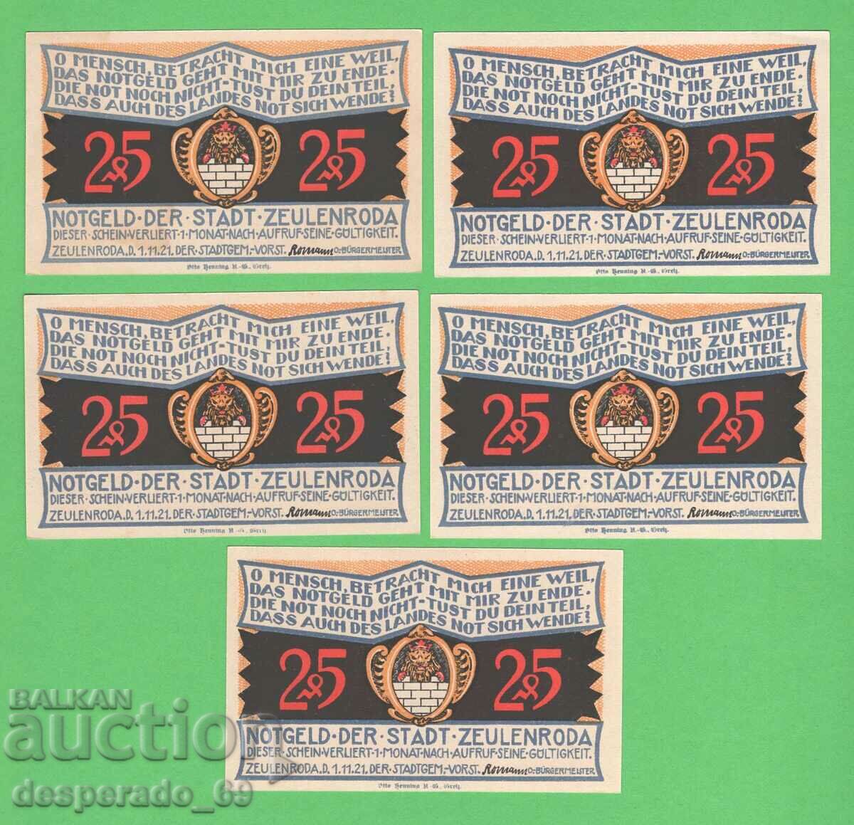(¯`'•.¸NOTGELD (city Zeulenroda) 1921 UNC -5 pcs. banknotes '´¯) with price 14.00 BGN | € 7.16 (¯`'•.¸NOTGELD (city Zeulenroda) 1921 UNC -5 pcs. banknotes '´¯) with price 14.00 BGN | € 7.16